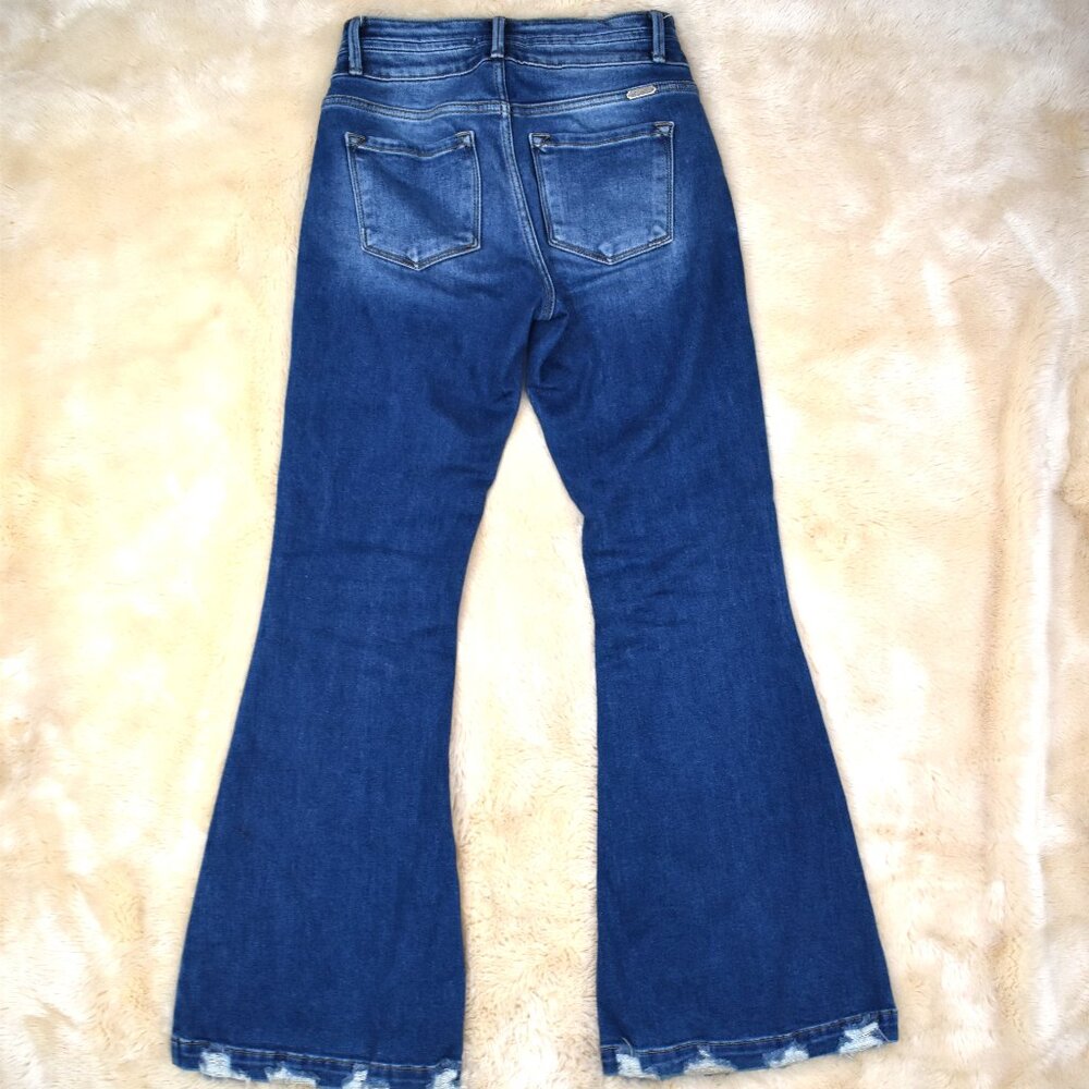 KanCan Dark Blue High-Waist Flare Jeans with Frayed Hem - Picture 5 of 15